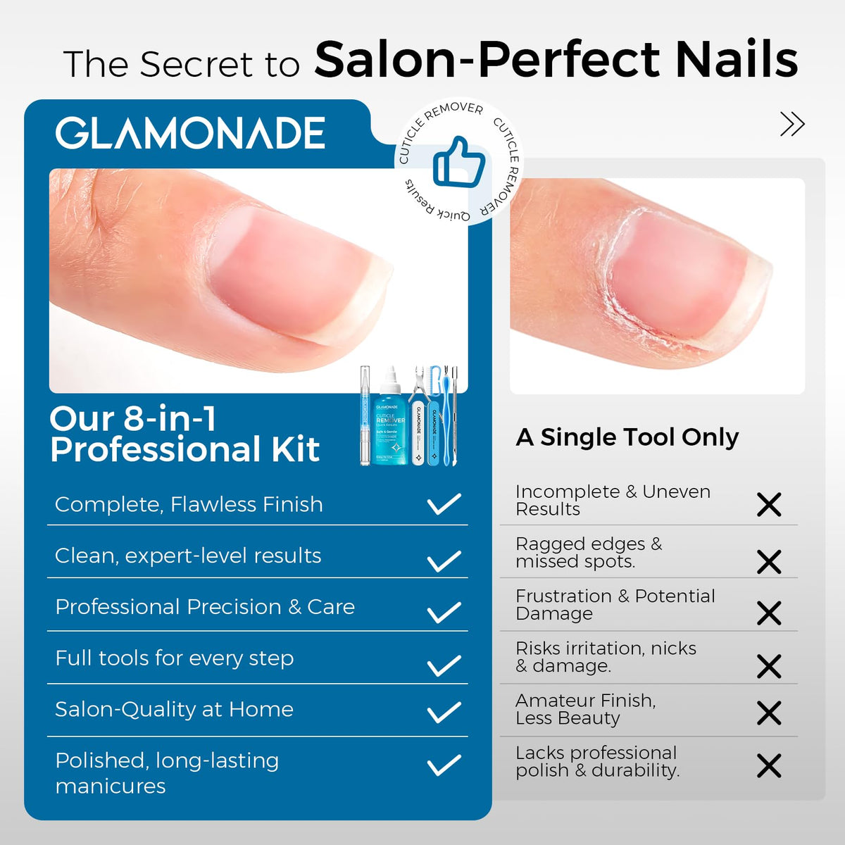 Glamonade stainless-steel cuticle nipper detail demonstrating precise clean cuts