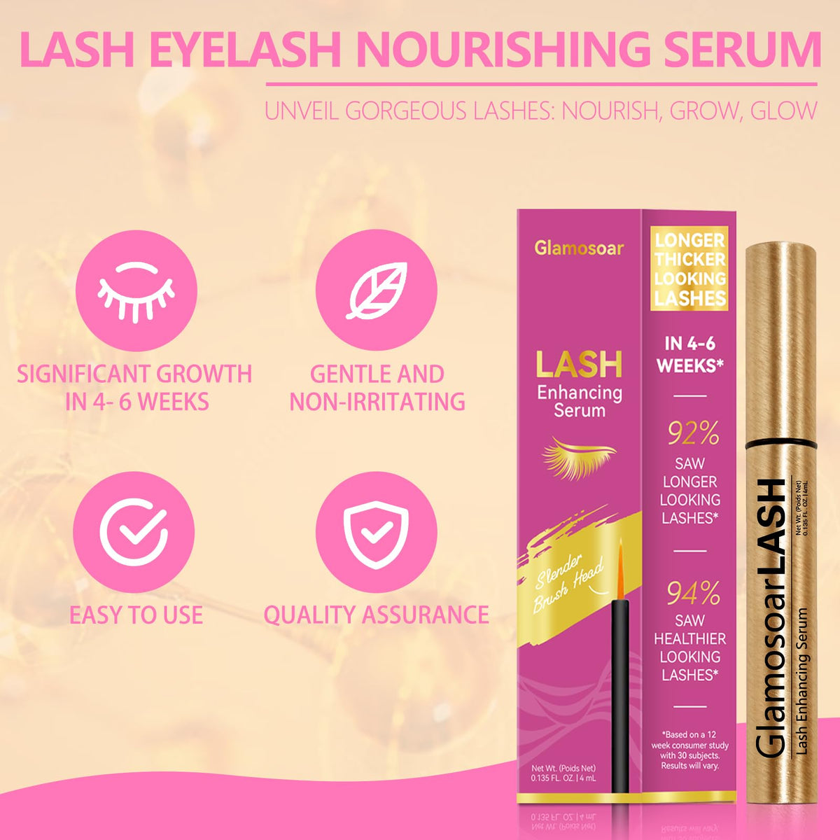 glamosoar before and after lashes illustrating visible fullness and length