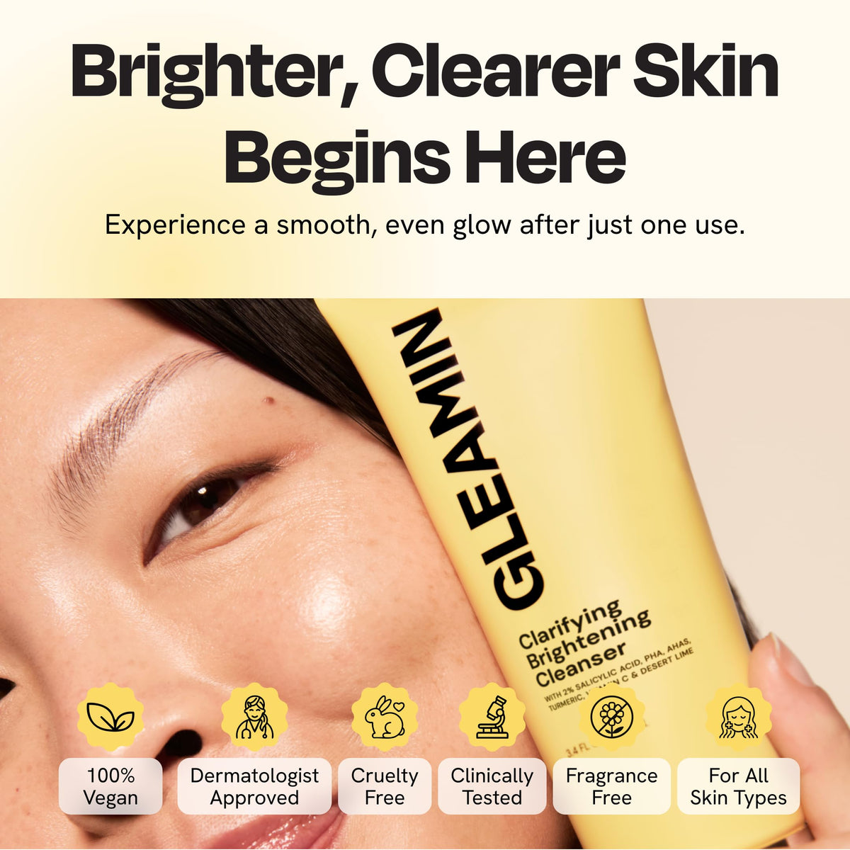 Gleamin enzyme texture close-up showing gentle resurfacing benefit