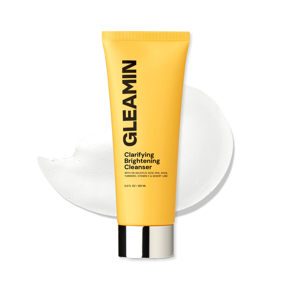 Gleamin front tube showing product packaging and size benefit