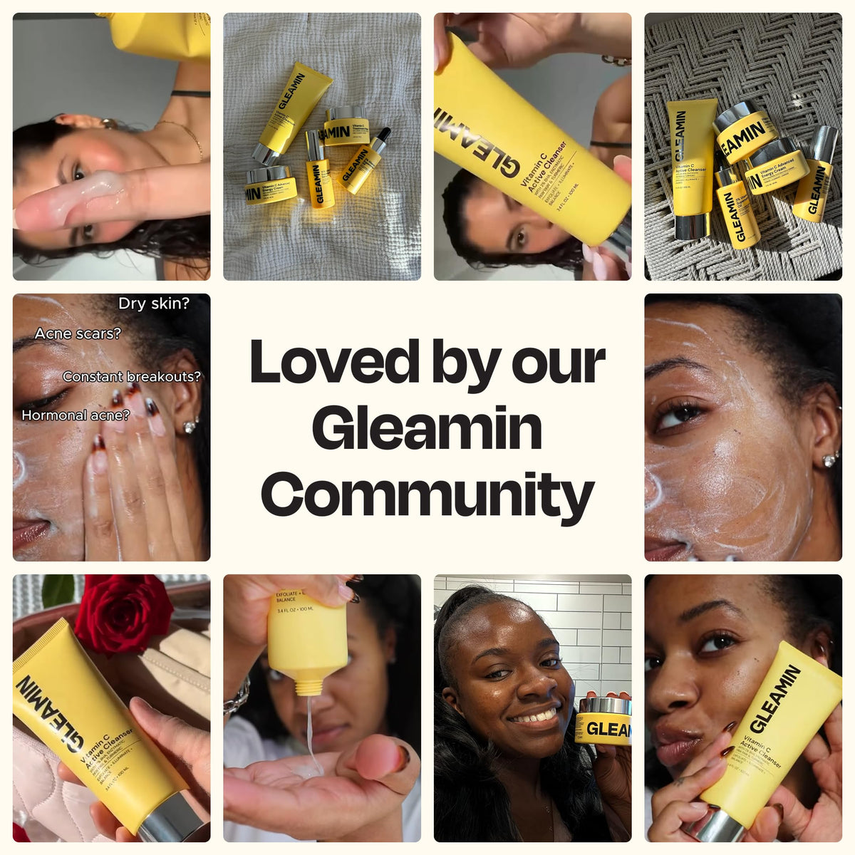 Gleamin in-hand application showing easy lather and comfort benefit
