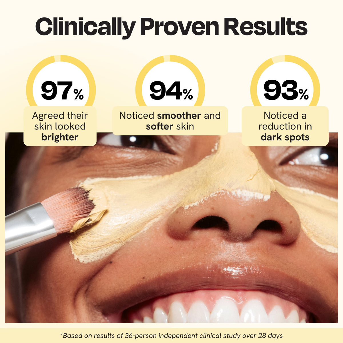Gleamin mask applied on face demonstrating quick 10-minute brightening