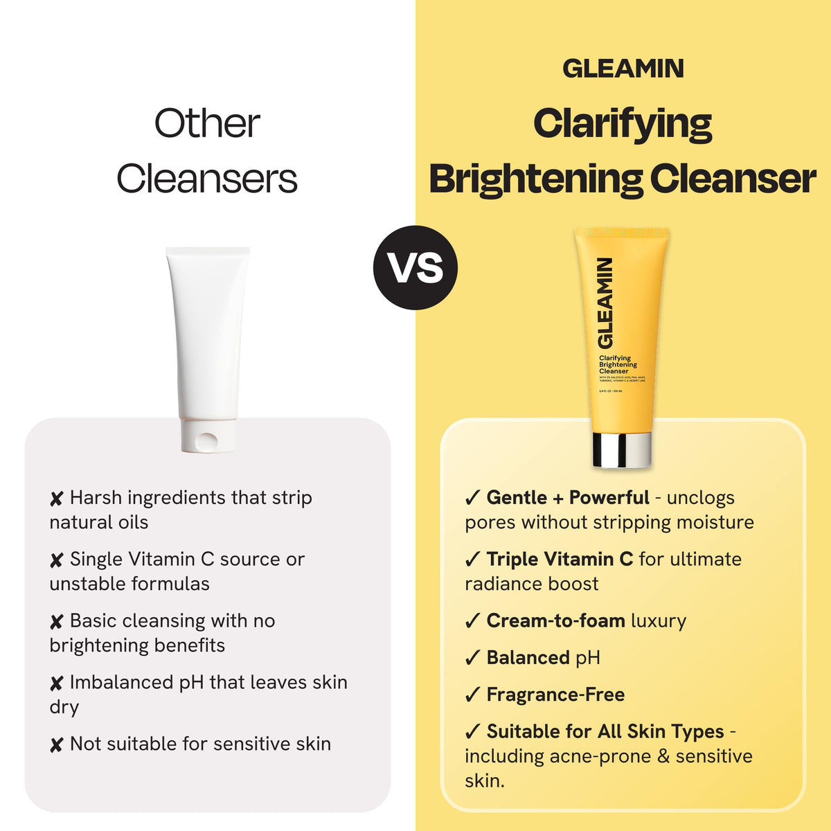 Gleamin size comparison 3.4 fl oz showing travel-friendly convenience