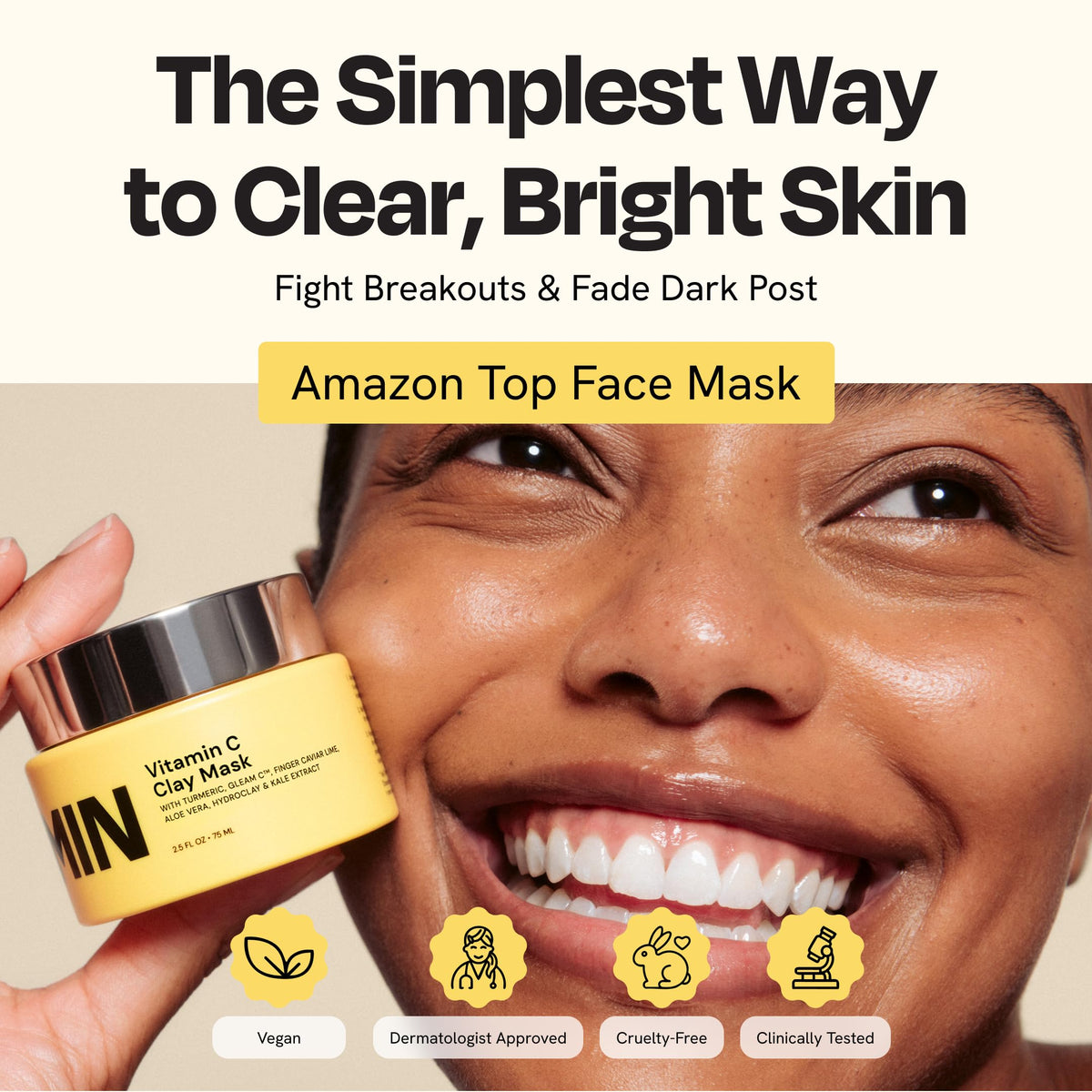 Jar opened with mask rinsing reminder and cleansing benefit