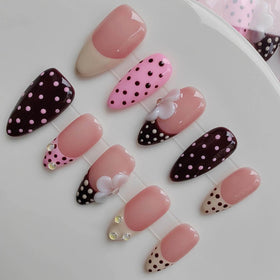 Gleamrain front packaging showing nude almond nails and polished presentation