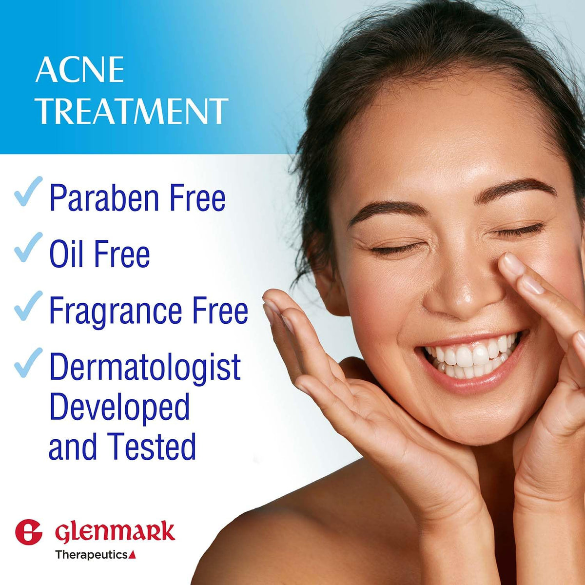 Glenmark Therapeutics gel applied on hand illustrating thin layer application and coverage