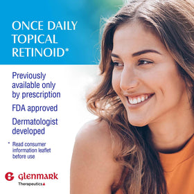 Glenmark Therapeutics label close-up showing active adapalene and directions for safe use