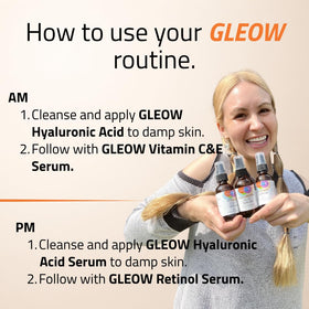 GLEOW ingredient label closeup showing clean formula and key actives