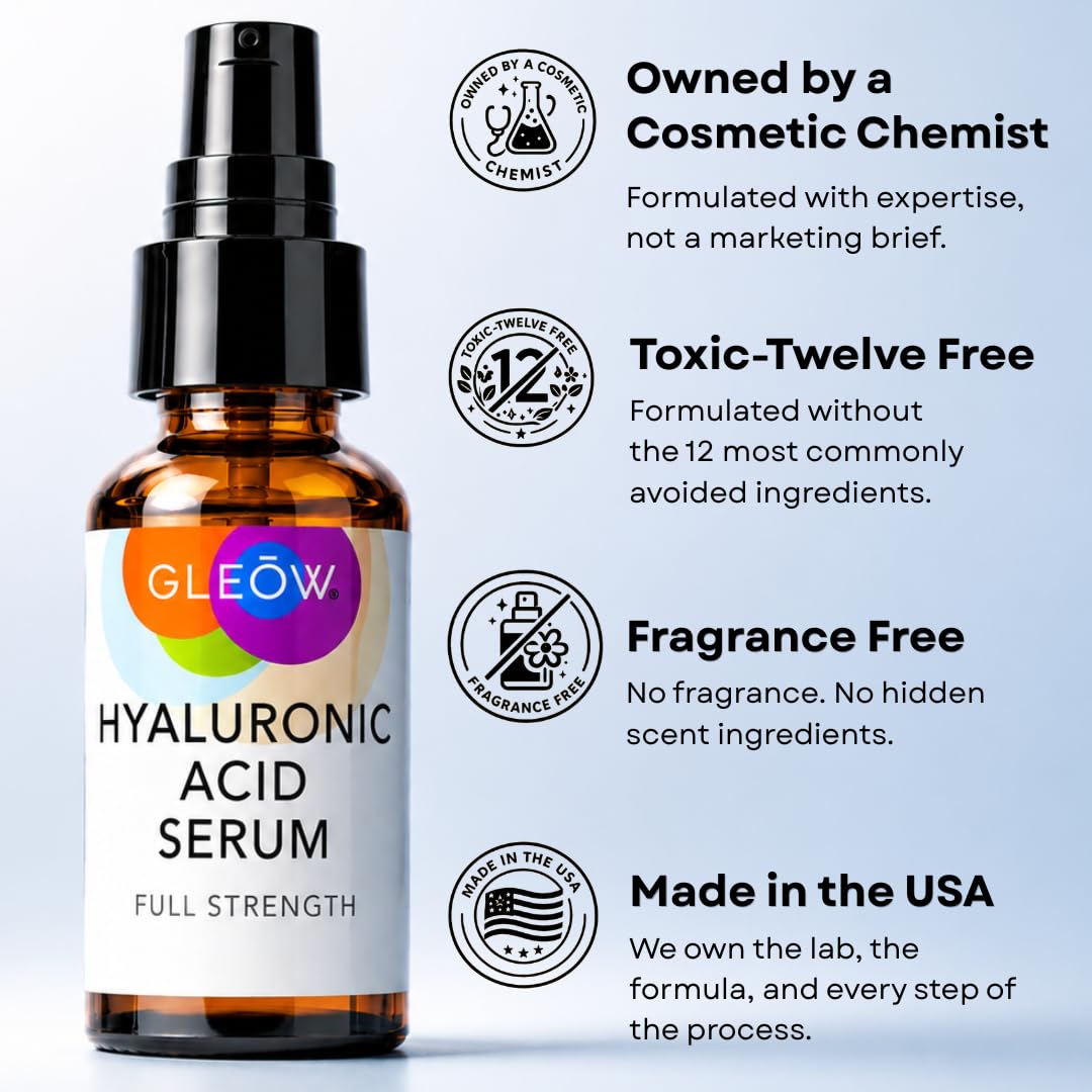 GLEOW applying serum to face showing hydration and smoothness