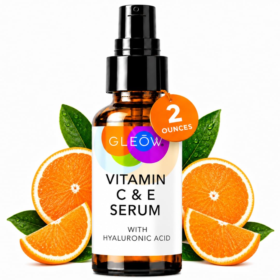 GLEOW bottle front label showing clean vitamin C serum packaging and benefit
