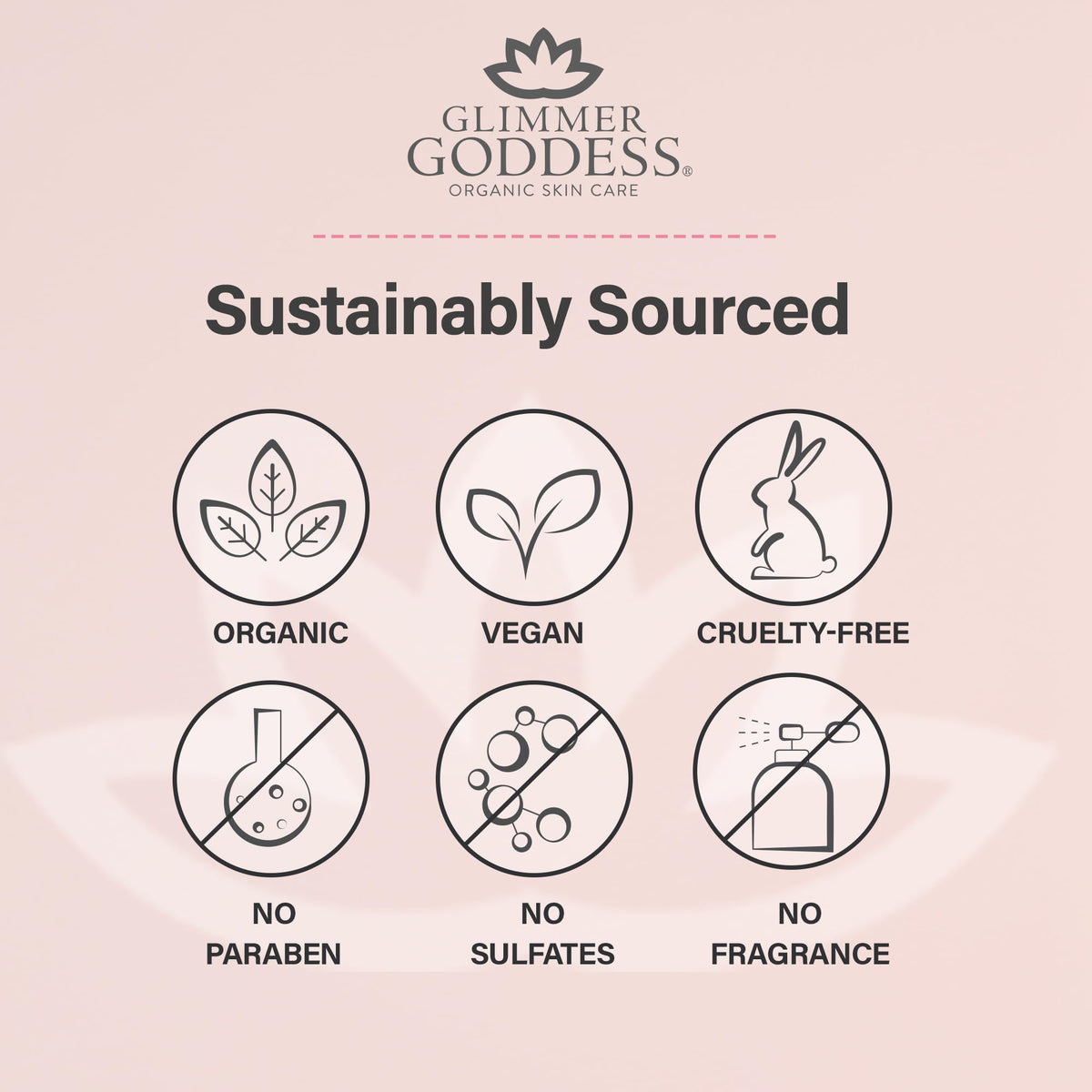 Glimmer Goddess close-up label listing shea, cocoa, almond ingredients benefit