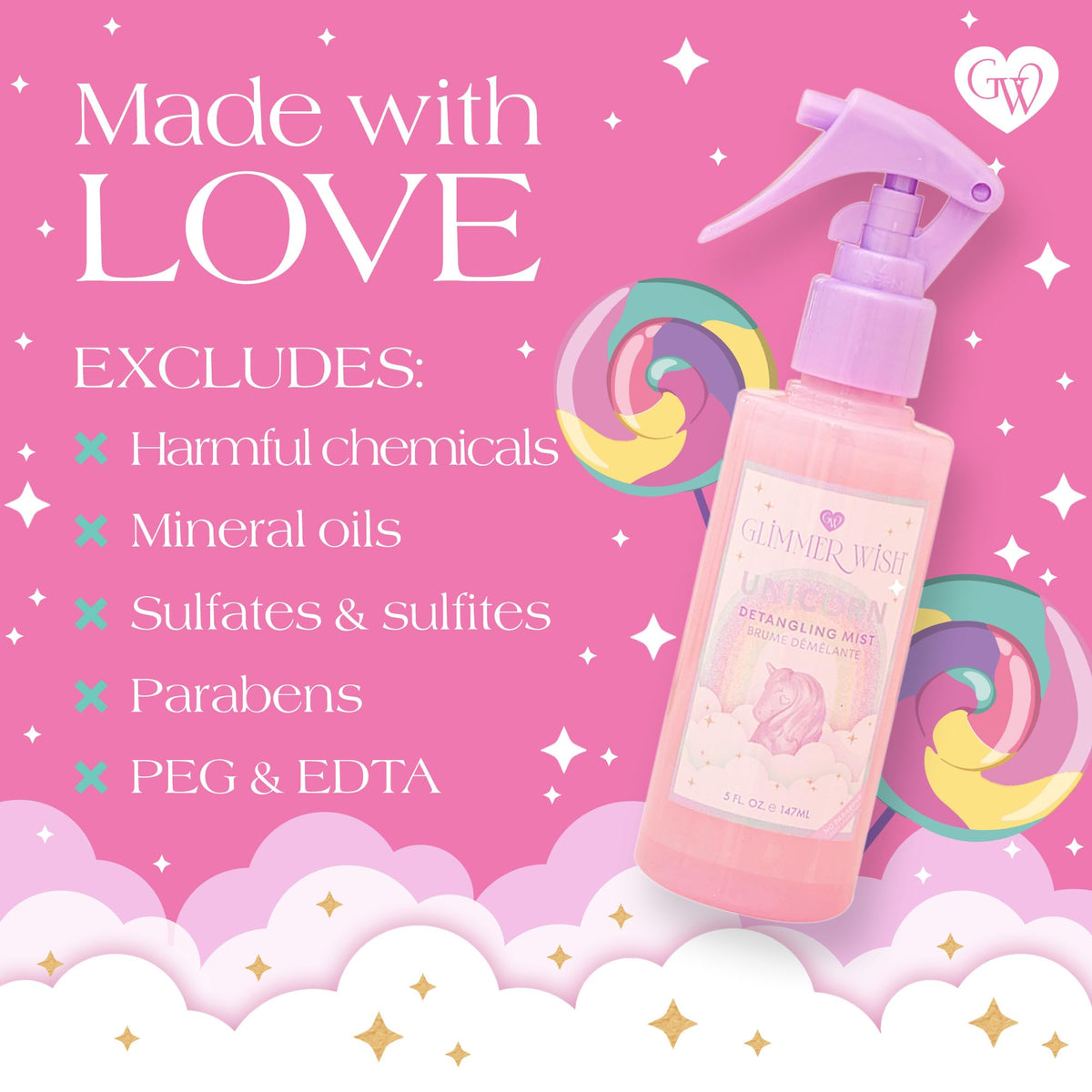 Glimmer Wish coconut and macadamia oils close-up showing natural ingredients for smoother hair