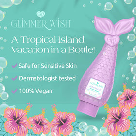 Glimmer Wish product label highlighting ingredients and gentle formula