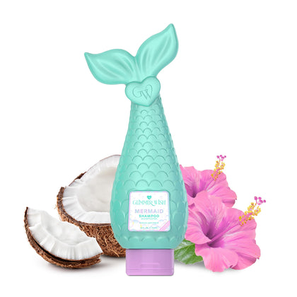 Glimmer Wish front bottle showing mermaid packaging and gentle formula benefits