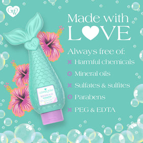 Glimmer Wish label close-up listing clean ingredients and dermatologist-tested note