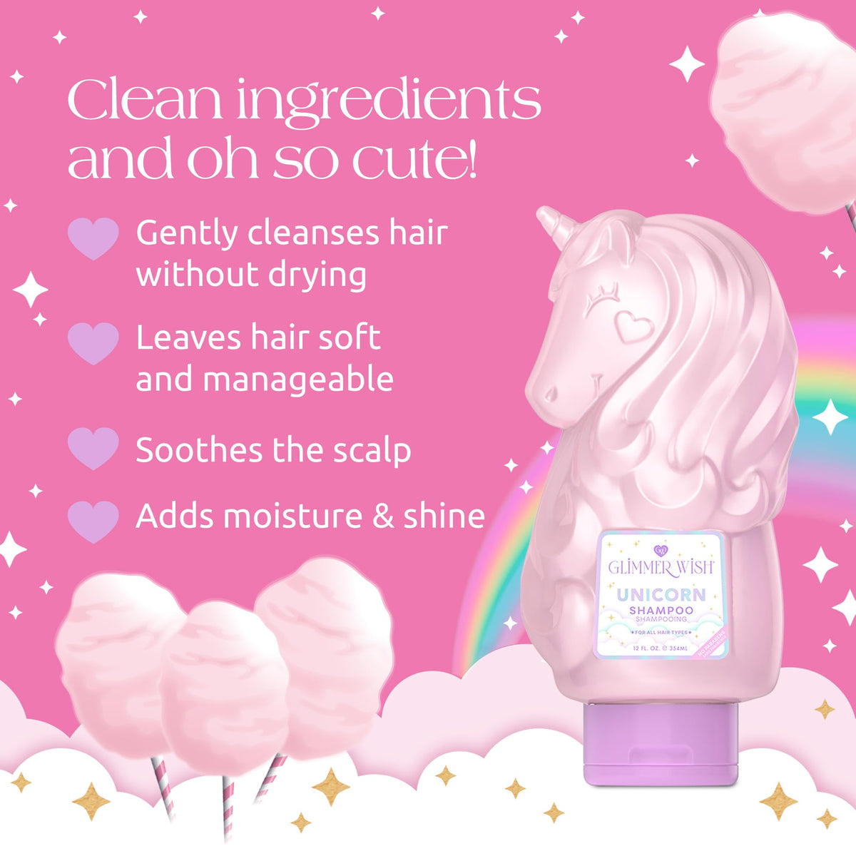 Glimmer Wish pouring shampoo into palm demonstrating gentle lathering benefit