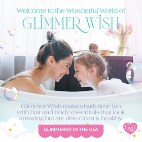 Glimmer Wish bottle next to a ruler showing 12 fl oz scale for accurate sizing