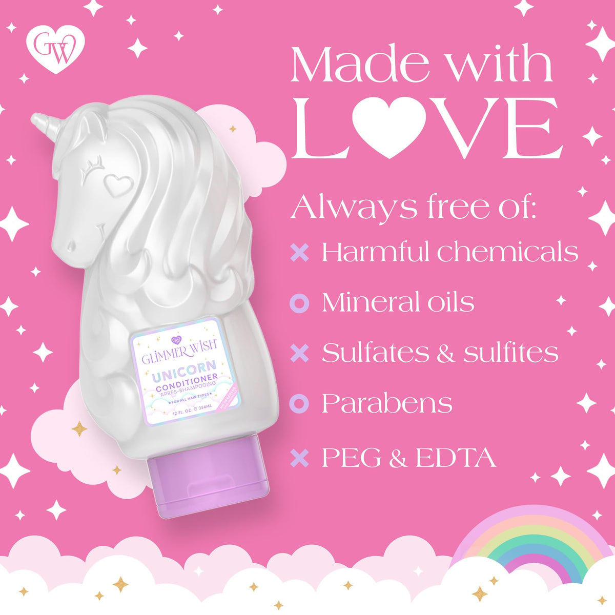 Glimmer Wish ingredient icons highlighting vegan, paraben-free, and cruelty-free benefits