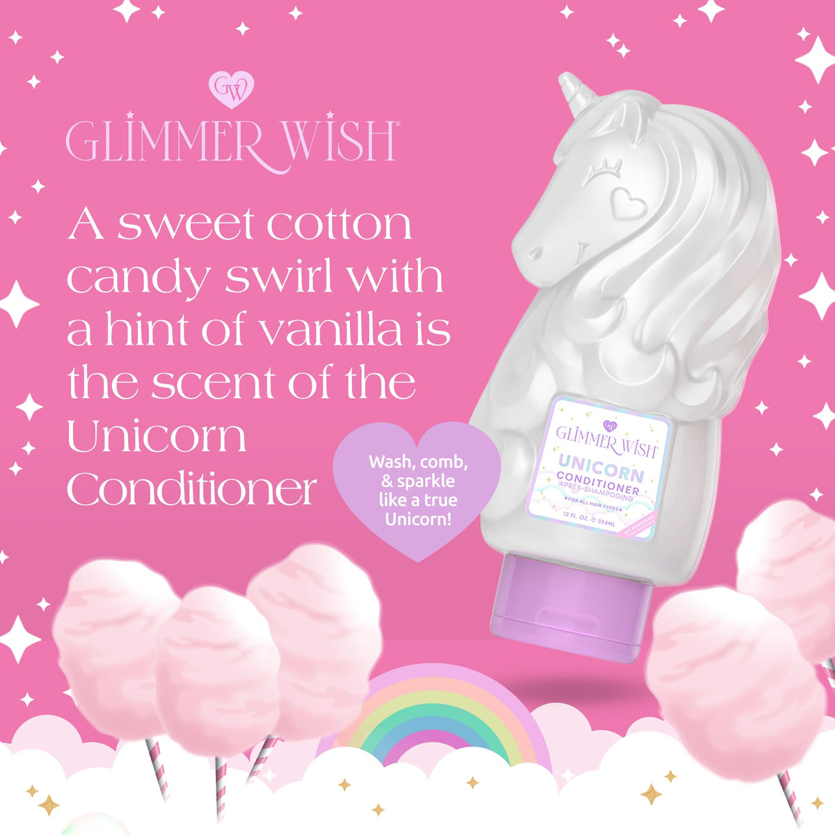 Glimmer Wish child in bath using conditioner for easier combing and softer hair