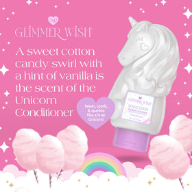 Glimmer Wish child in bath using conditioner for easier combing and softer hair