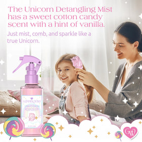Woman styling hair after Glimmer Wish mist application illustrating added shine and manageability