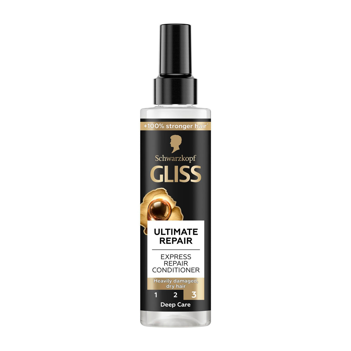 GLISS front bottle view showing clean white packaging and quick repair benefit