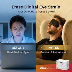 Glitch mask held in hand to show compact size and travel convenience