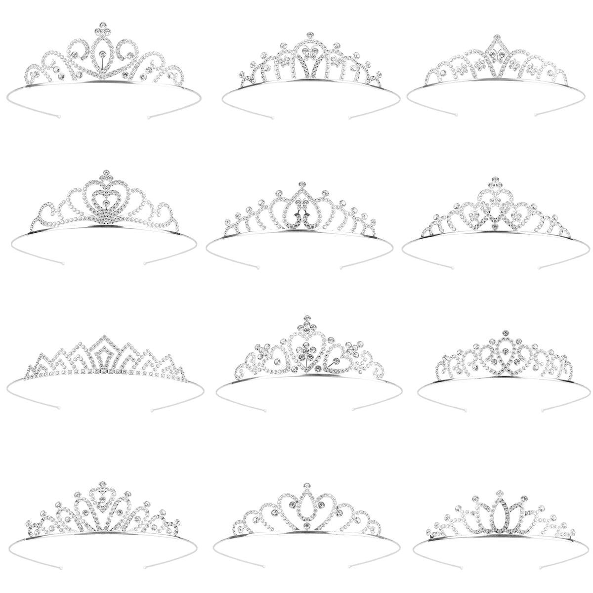 GLITZJOY front view of 12-piece tiara set shows sparkling crowns and packaging benefit: ready-to-gift