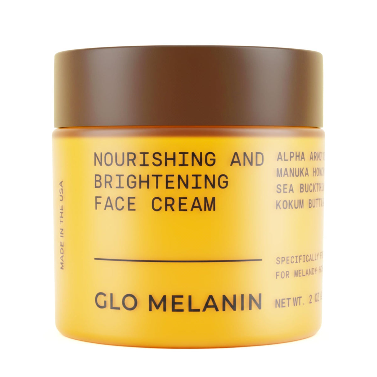 Glo Melanin jar front view showing label and hydrating cream for luminous skin