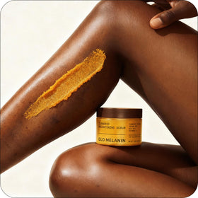 Glo Melanin facial application with fingers highlighting softening and brightening effect