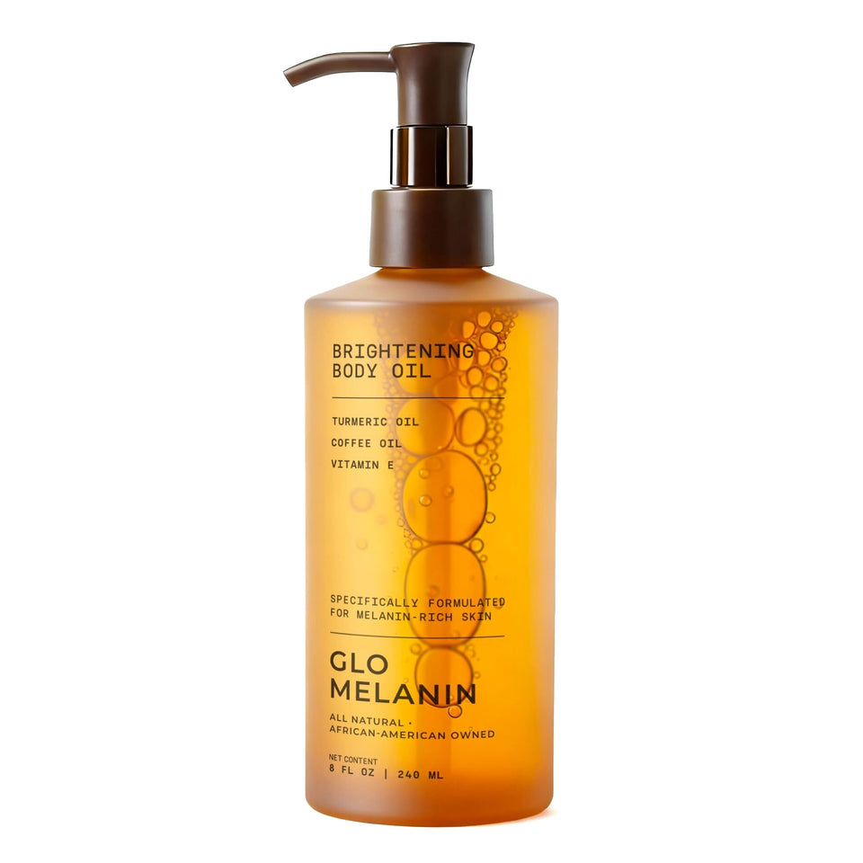 Glo Melanin front bottle view showing clean packaging and hydrating benefits