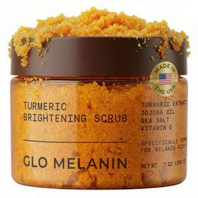 Glo Melanin front packaging tub showcasing product and branding benefit brightening