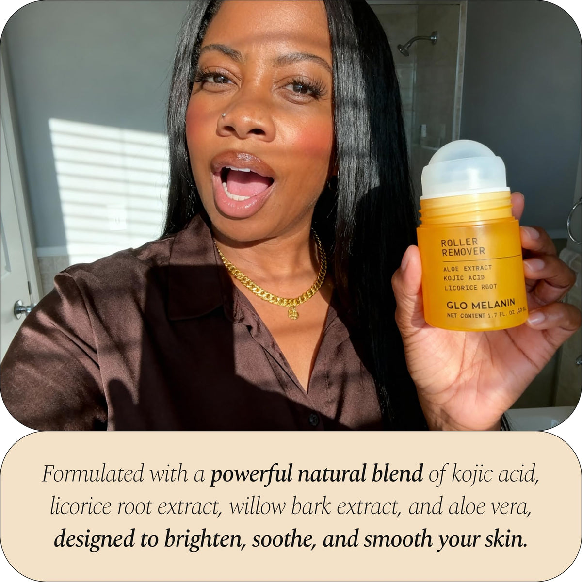 Glo Melanin bottle next to kojic and licorice to show key actives