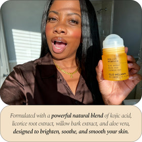 Glo Melanin bottle next to kojic and licorice to show key actives