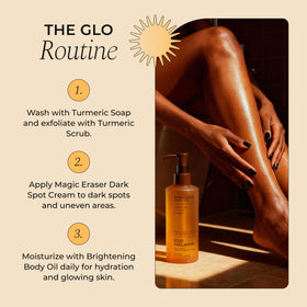 Glo Melanin bottle in bathroom routine setting promoting daily use
