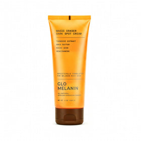 Glo Melanin jar front view showing product and branding for targeted brightening