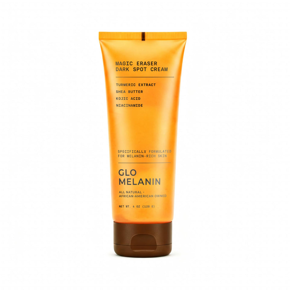 Glo Melanin jar front view showing product and branding for targeted brightening