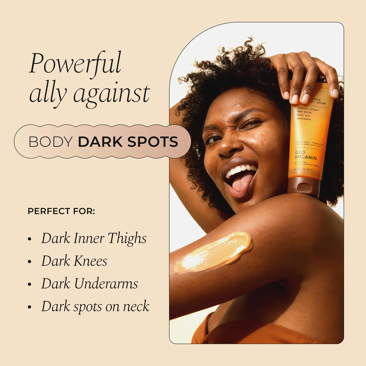 Glo Melanin cream texture close-up highlighting smooth application and hydration