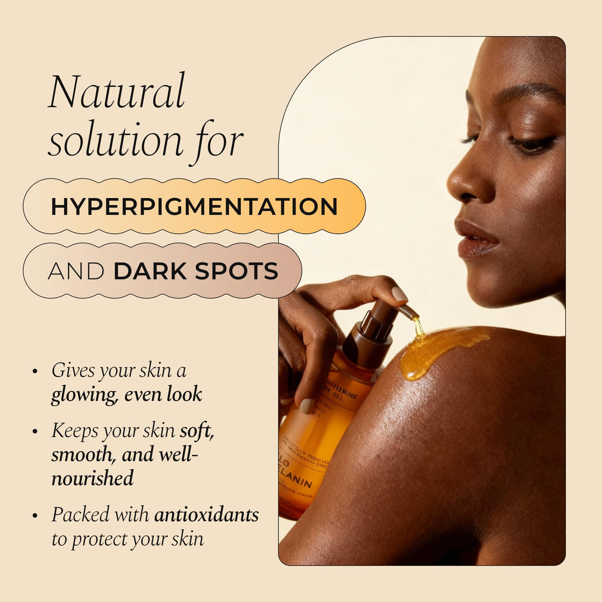 Glo Melanin oil texture drops on hand highlighting lightweight absorption