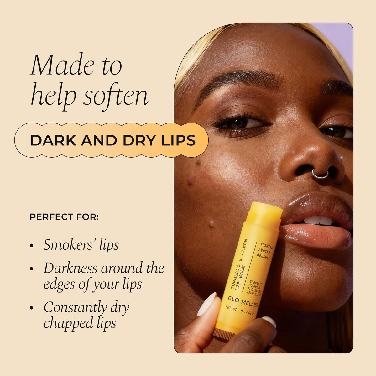 Glo Melanin open stick close-up showing smooth balm texture