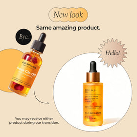 Glo Melanin bottle on vanity in natural light conveying daily ritual and glow