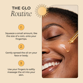 Glo Melanin 50ml bottle beside coin showing compact travel-friendly size benefit