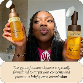 Glo Melanin bottle beside a ruler showing 120 ml scale for size clarity