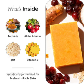 Glo Melanin soap being used on face for even tone support