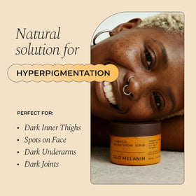 Glo Melanin texture closeup of turmeric scrub showing granules for gentle exfoliation