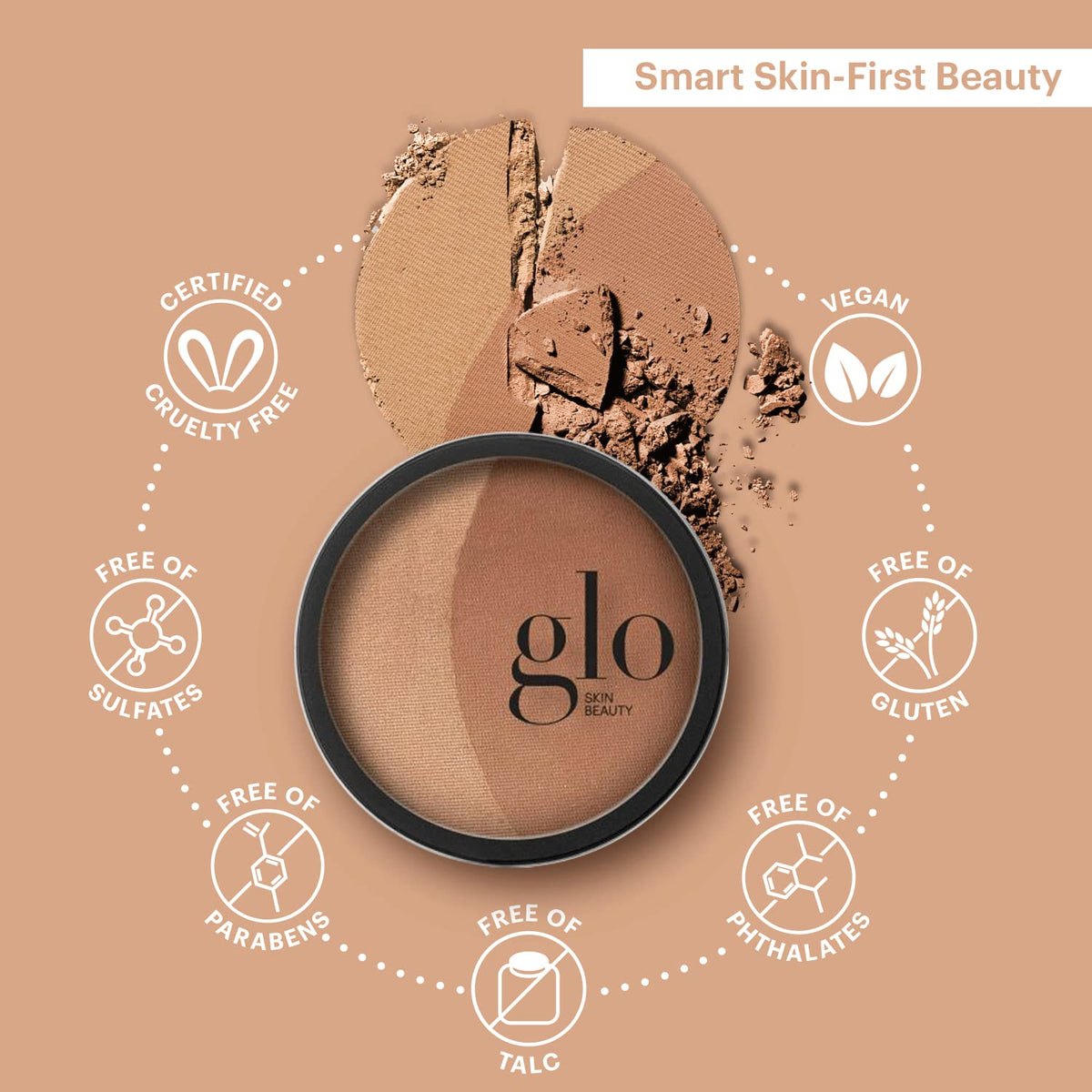 Glo Skin Beauty applying bronzer with brush on cheek for contour definition