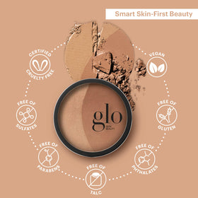 Glo Skin Beauty applying bronzer with brush on cheek for contour definition