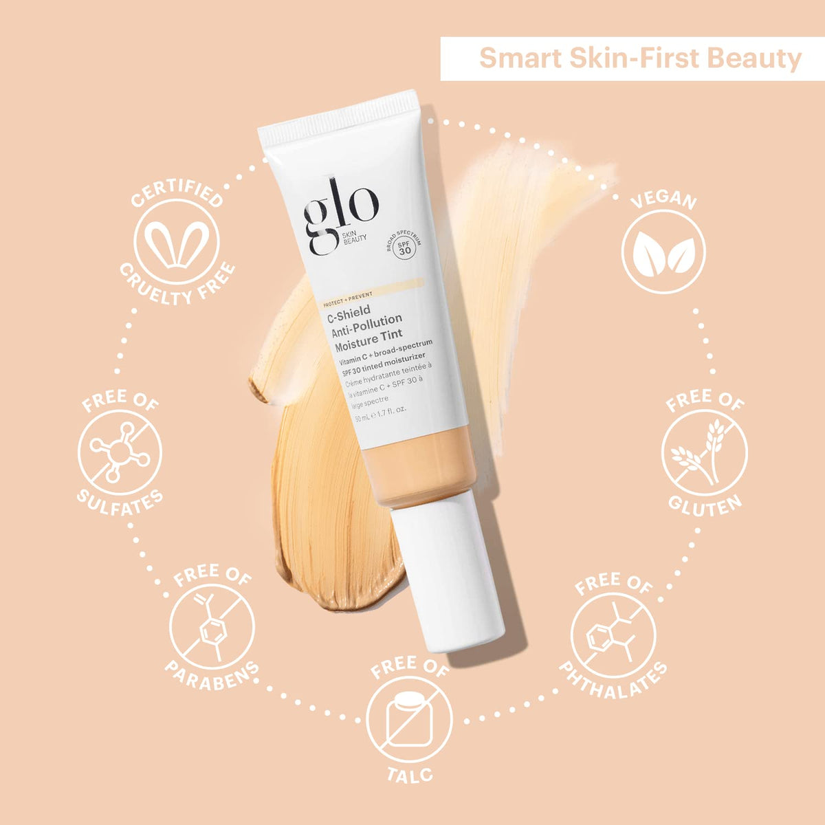 Glo Skin Beauty split-face before and after showing evened skin tone and glow