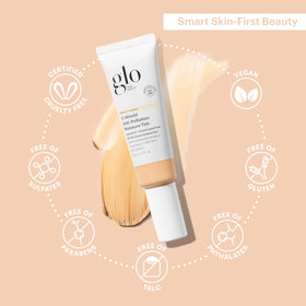 Glo Skin Beauty split-face before and after showing evened skin tone and glow