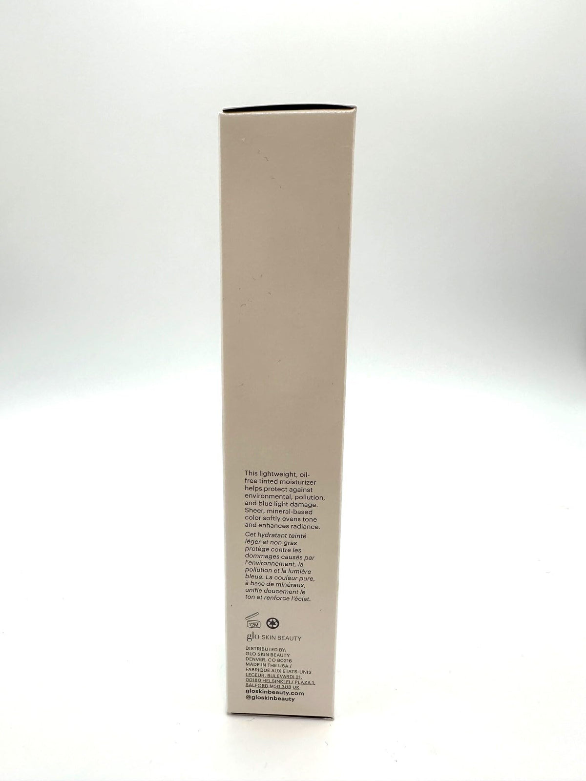 Glo Skin Beauty product next to ruler showing portable size for travel